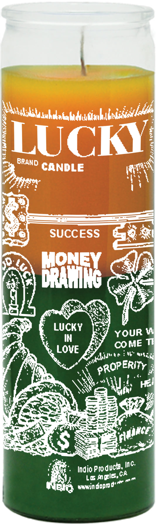 MONEY DRAWNG GOLD/GREEN-7 DAY SCREEN PRINTED CANDLE