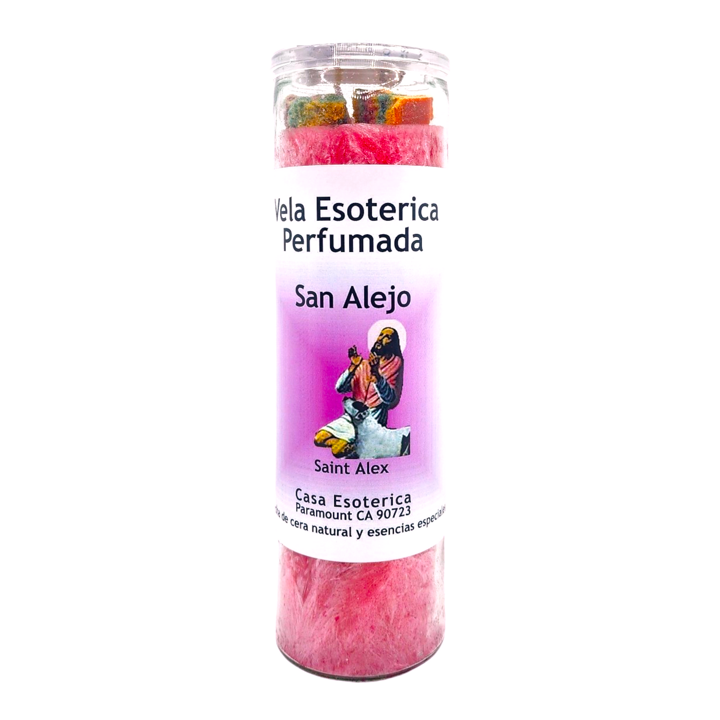 SAINT ALEX-Palm Wax Spiritual intention Spell Candle-[PINK] | Vela Casa Esoterica Perfumada- (SAN ALEJO)