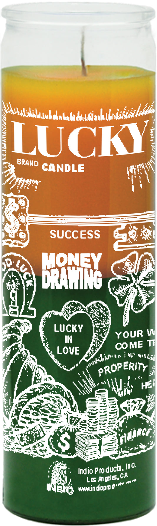 MONEY DRAWNG GOLD/GREEN-7 Day Screen Printed Candle