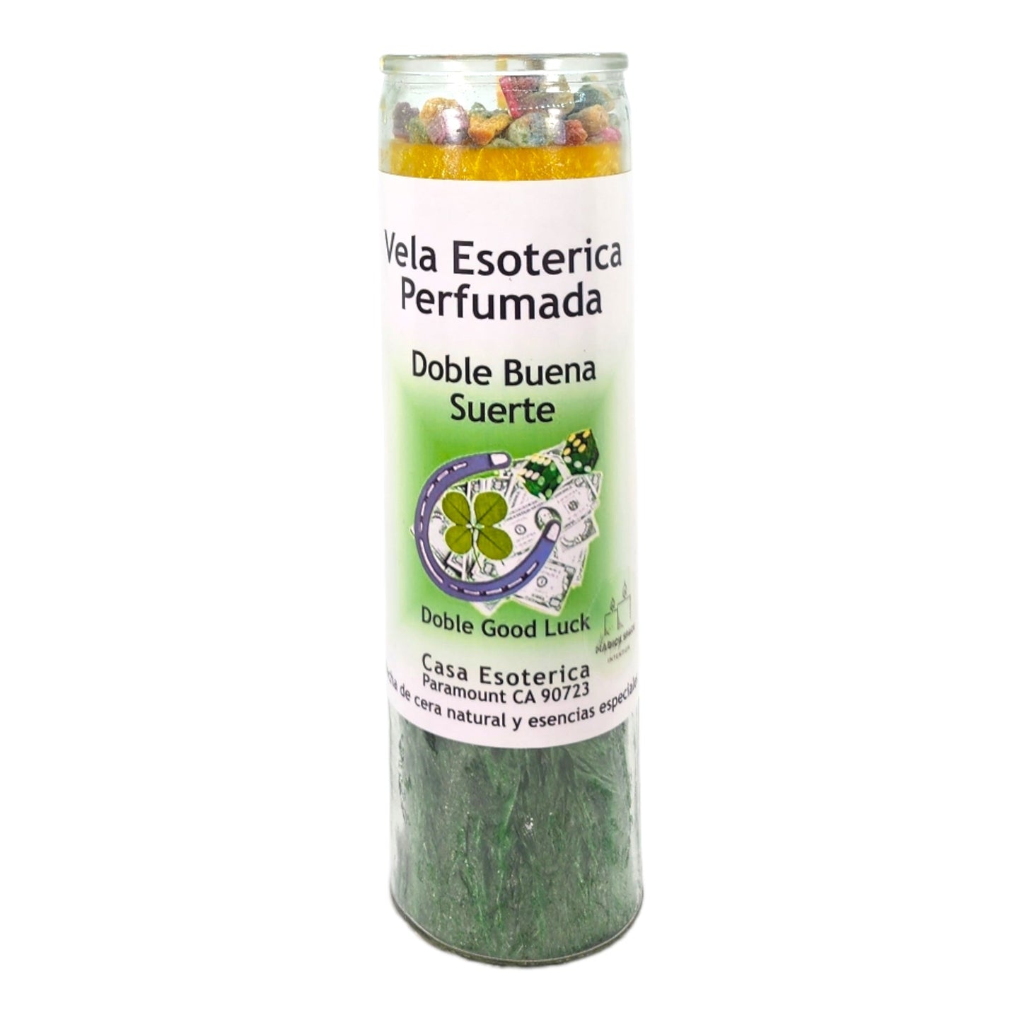 DOUBLE GOOD LUCK-Palm Wax Spiritual intention Spell Candle-[GOLD/GREEN] | Vela Casa Esoterica Perfumada- (DOBLE BUENA SUERTE)