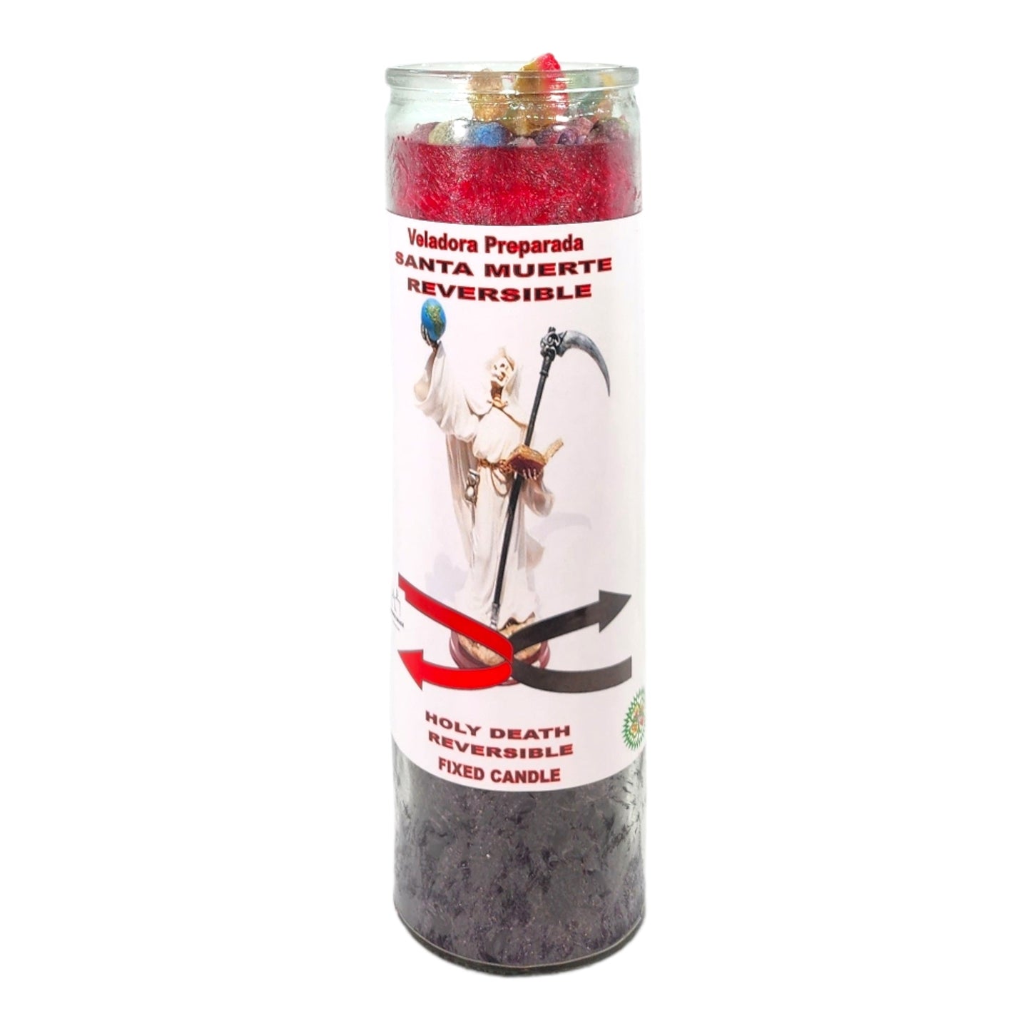 HOLY DEATH REVERSIBLE-Palm Wax Spiritual intention Spell Candle-[RED/BLACK] | Vela Casa Esoterica Perfumada- (SANTA MUERTE REVERSIBLE)