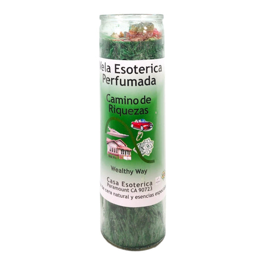 WEATHLY WAY-Palm Wax Spiritual intention Spell Candle-[GREEN] | Vela Casa Esoterica Perfumada- (CAMINO DE RIQUEZAS)